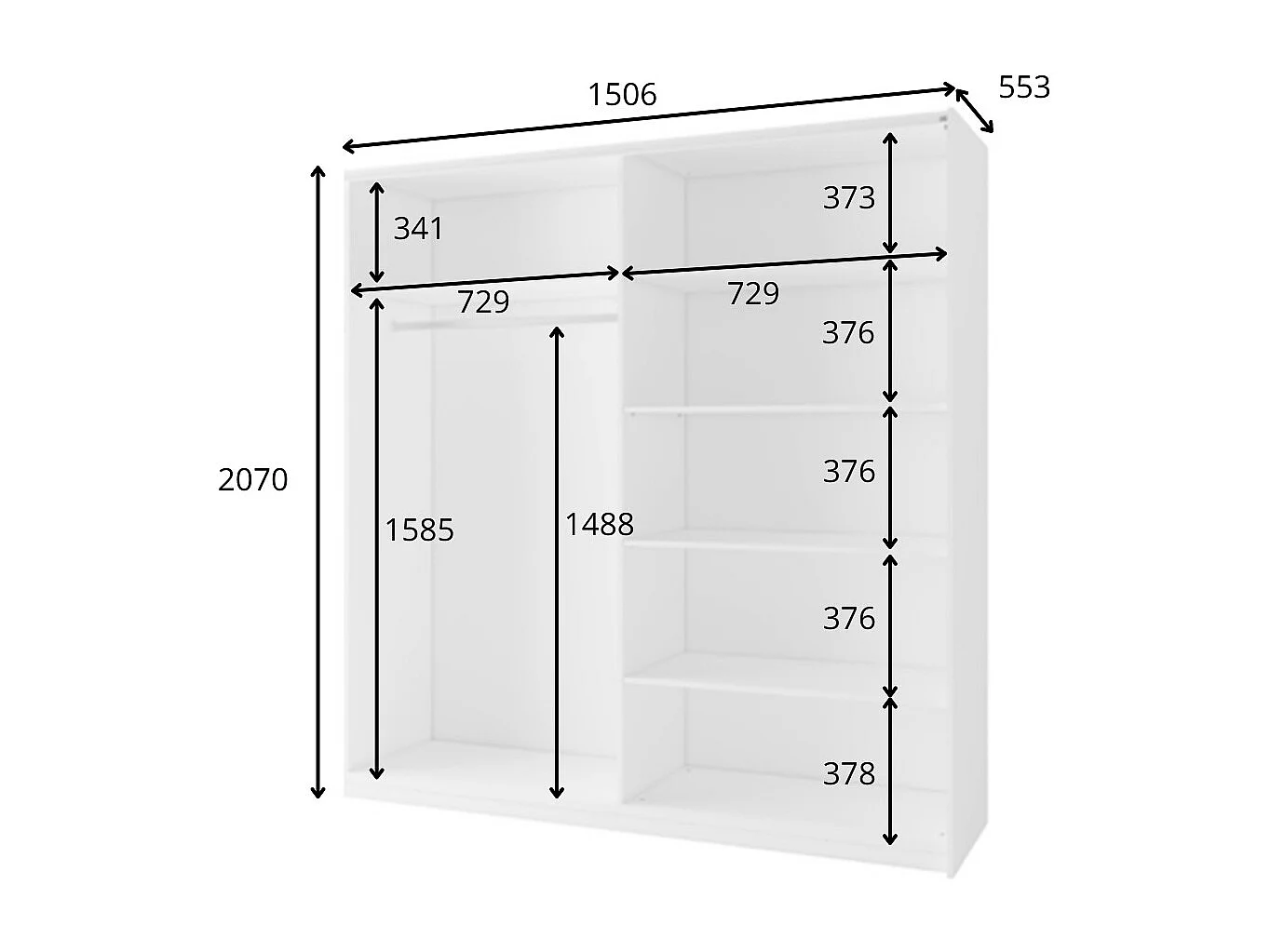 Armoire blanche 2 portes coulissantes 150 cm – Collection ARSALA