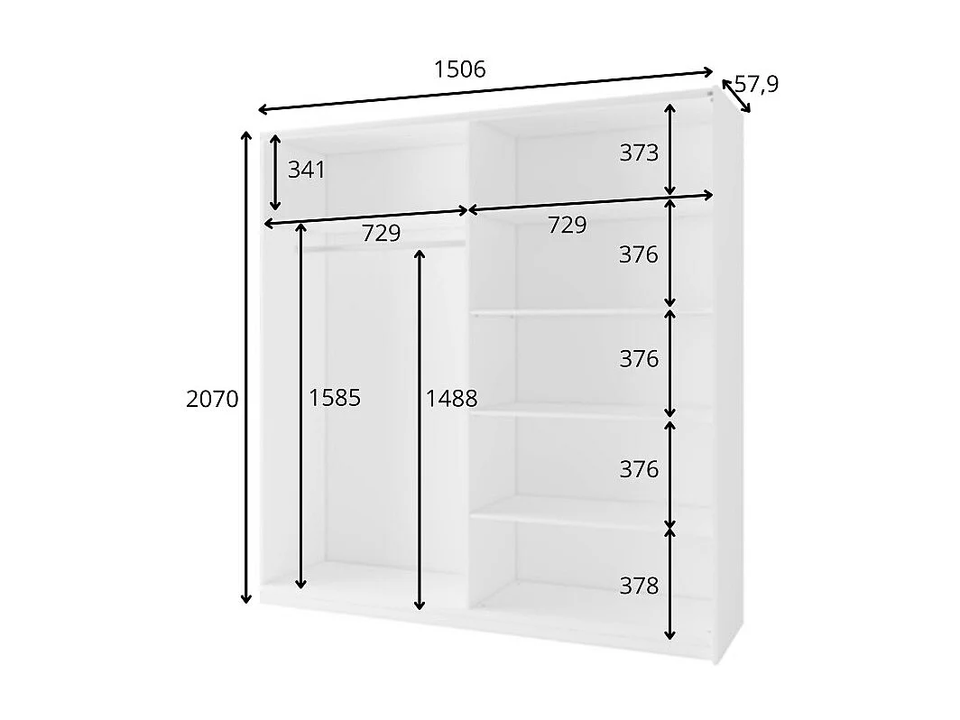 Armario blanco 2 puertas correderas 150 cm – Colección ARSALA