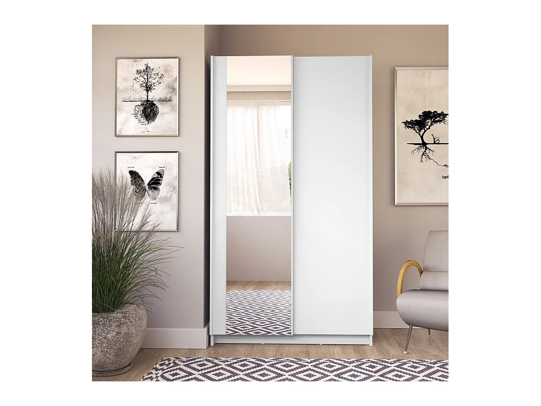 Armário LYSIA 2 portas de correr com espelho – 100 x 182 x 55 cm – Cor branca