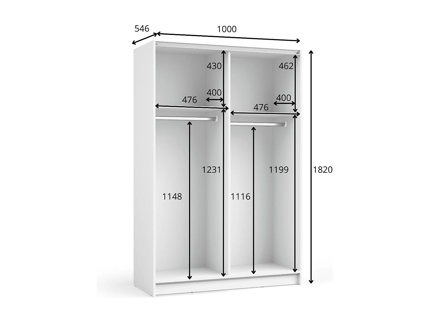 Armoire LYSIA 2 portes coulissantes avec miroir – 100 x 182 x 55 cm – Coloris blanc