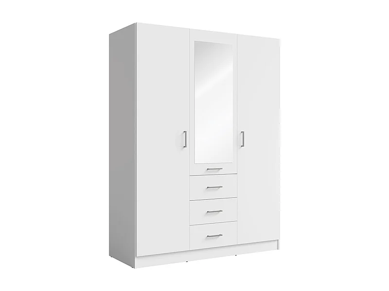 Armario KALISTA 151 cm blanco mate con espejo y 3 cajones - 3 puertas batientes
