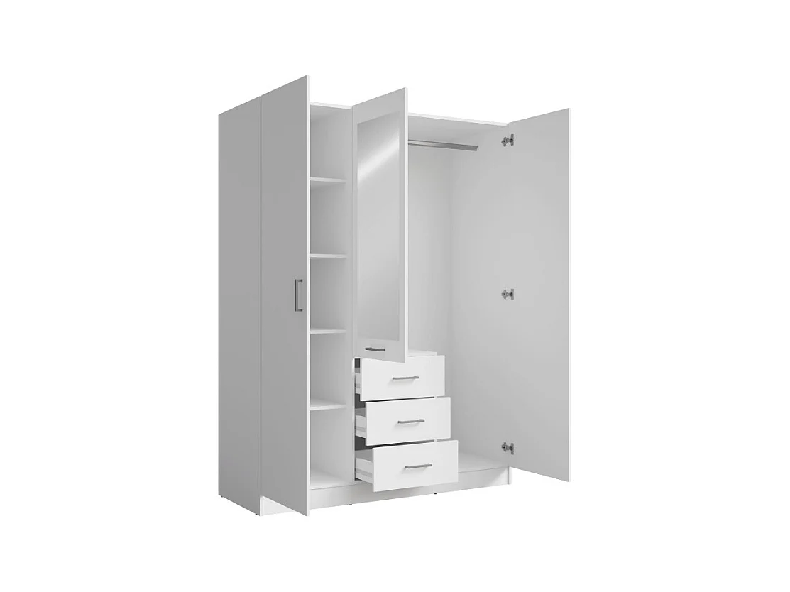 Armario KALISTA 151 cm blanco mate con espejo y 3 cajones - 3 puertas batientes