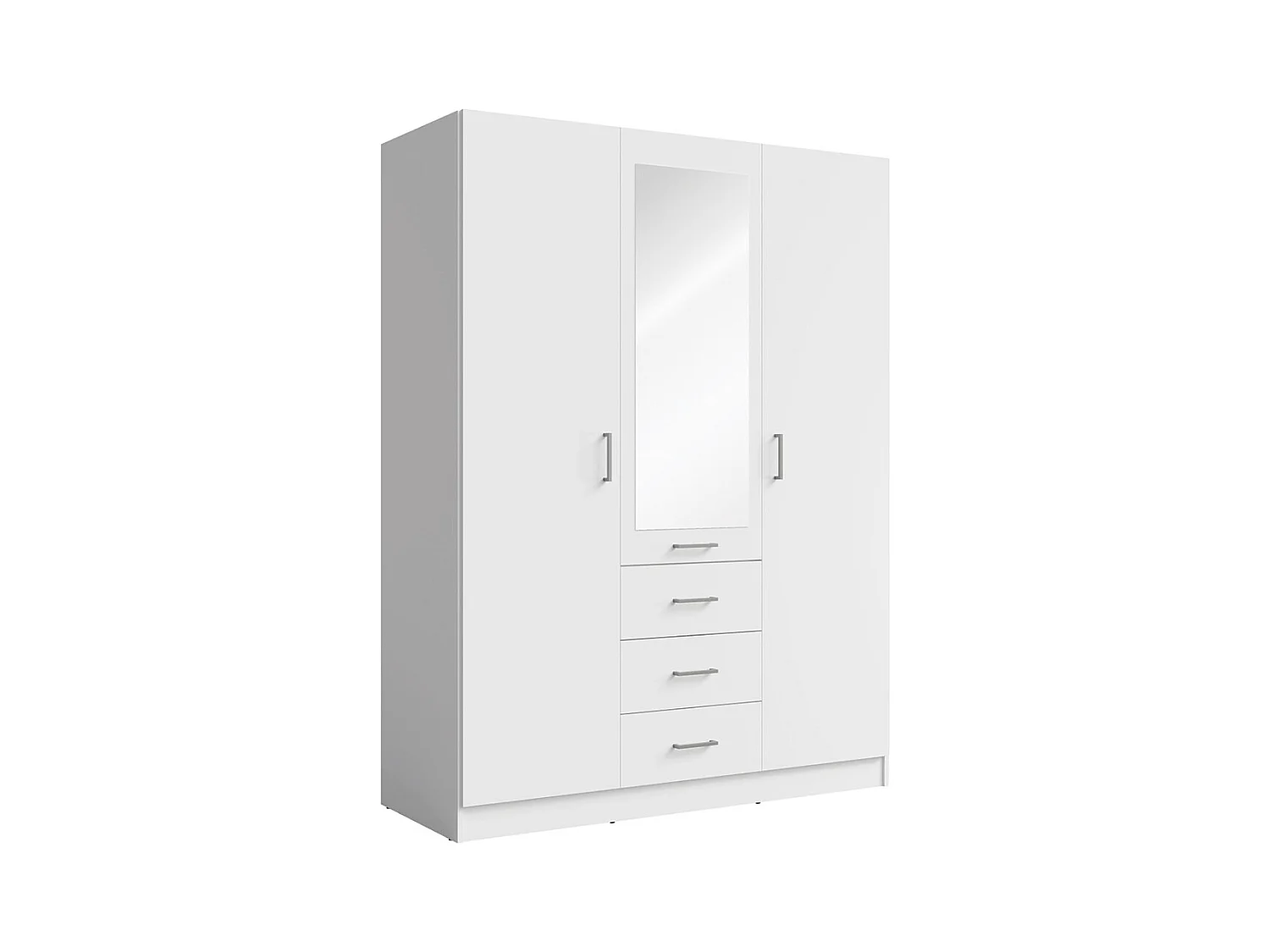 Armoire KALISTA 151 cm blanc mat avec miroir et 3 tiroirs – 3 portes battantes