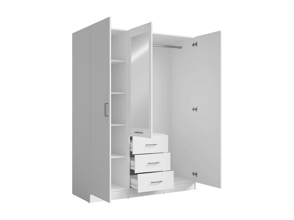 Armário KALISTA 151 cm branco fosco com espelho e 3 gavetas - 3 portas de abrir