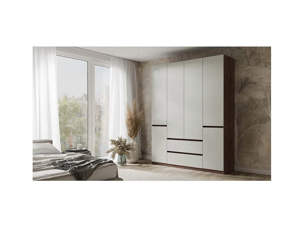 Armario NUBIA 180 cm nogal y gris – 6 puertas batientes con 2 cajones