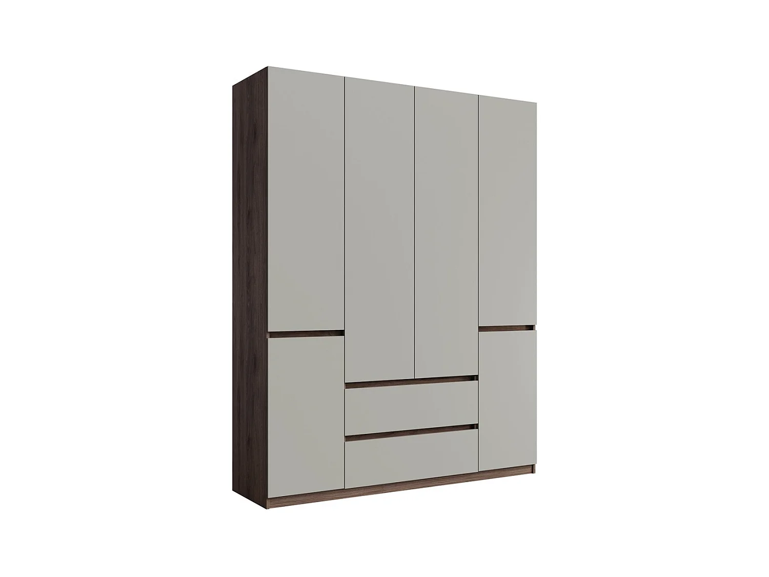 Armoire NUBIA 180 cm noyer et gris – 6 portes battantes avec 2 tiroirs