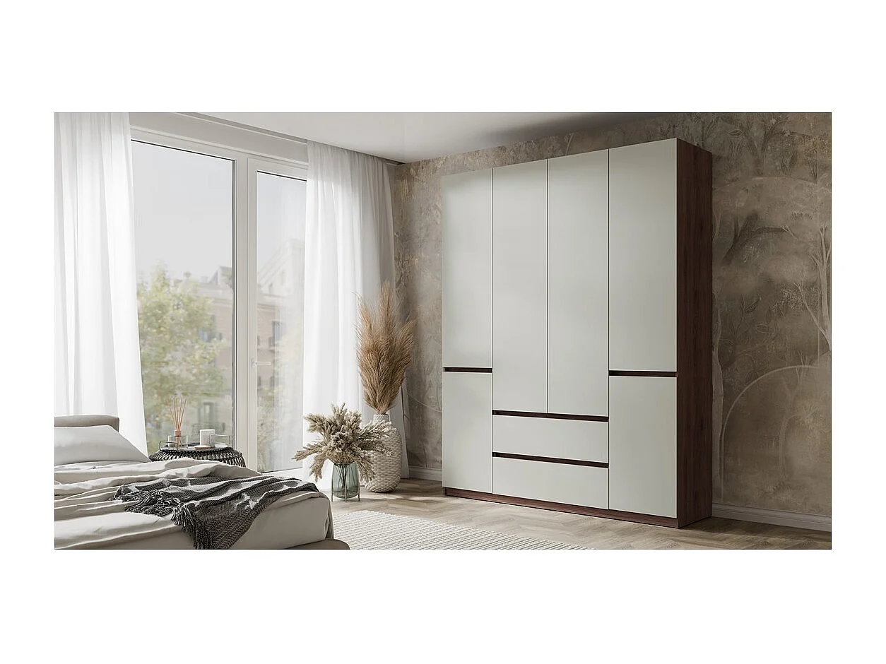 Armario NUBIA 180 cm nogal y gris – 6 puertas batientes con 2 cajones