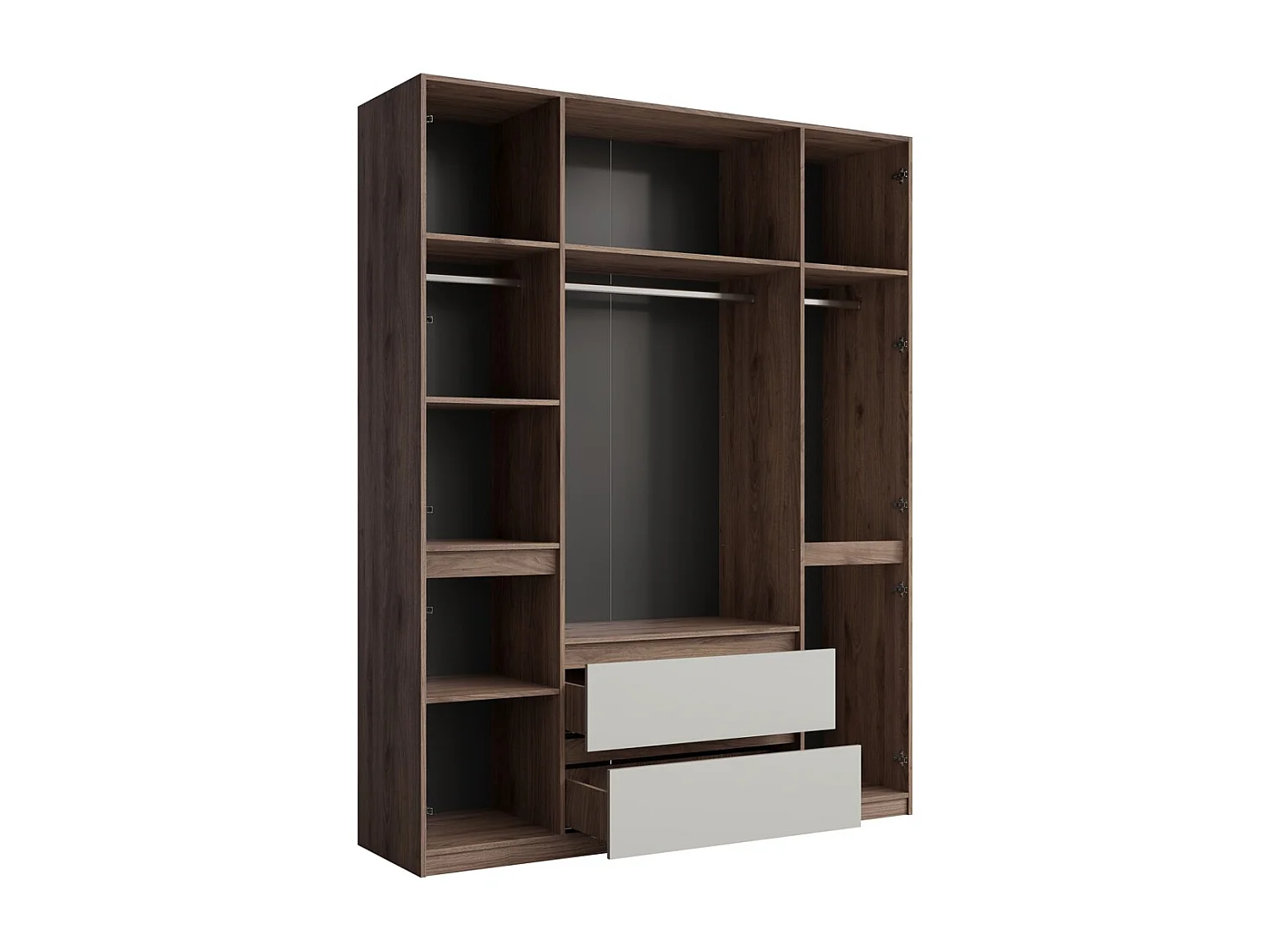 Armario NUBIA 180 cm nogal y gris – 6 puertas batientes con 2 cajones