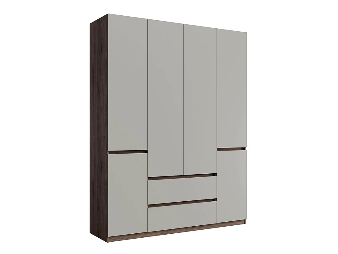 Armario NUBIA 180 cm nogal y gris – 6 puertas batientes con 2 cajones