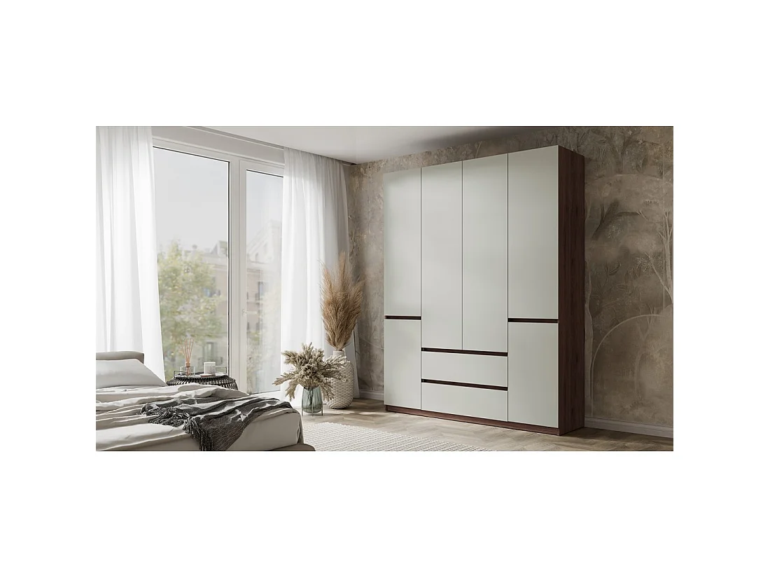 Armario NUBIA 180 cm nogal y gris – 6 puertas batientes con 2 cajones