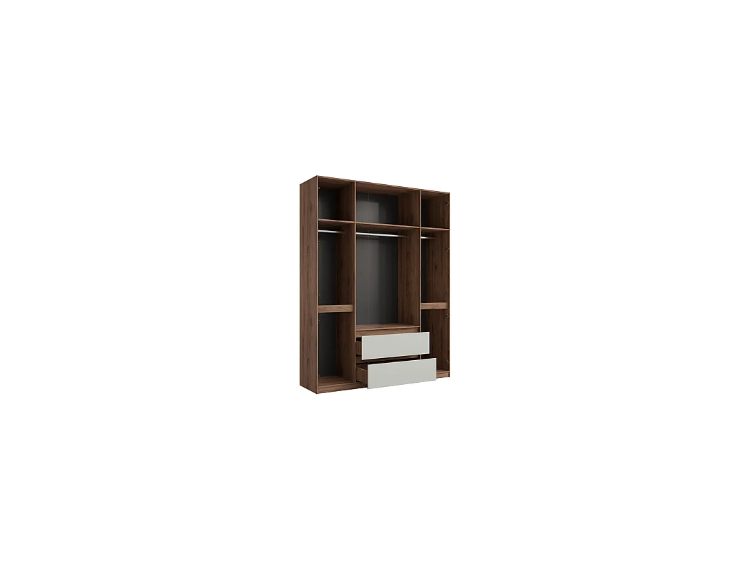 Armario NUBIA 180 cm nogal y gris – 6 puertas batientes con 2 cajones
