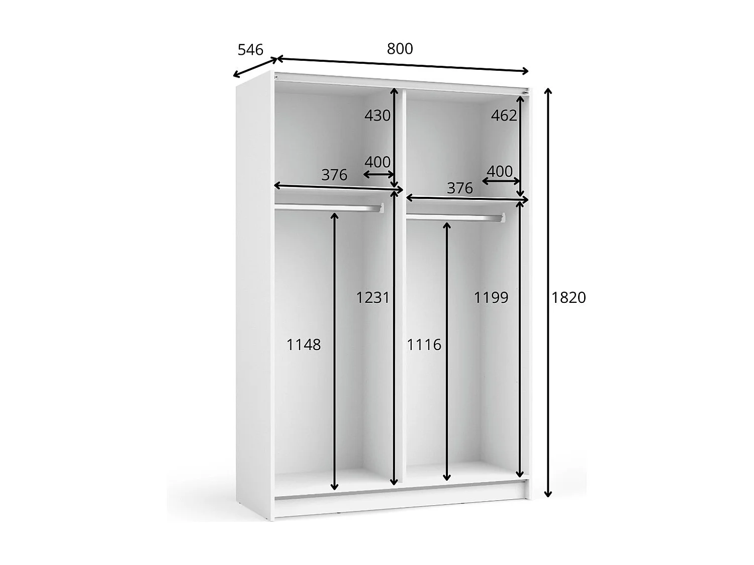 Armoire LYSIA 2 portes coulissantes avec miroir – 80 x 182 x 55 cm – Coloris blanc