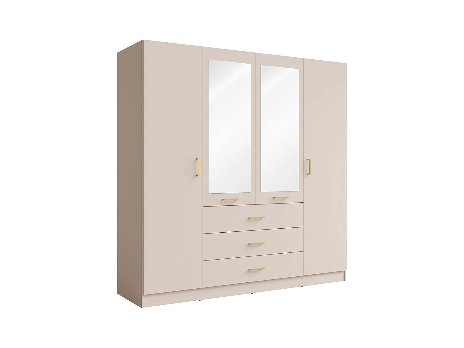 Armário KALISTA 200 cm COR areia – 4 portas, 2 espelhos, 3 gavetas, puxadores dourados