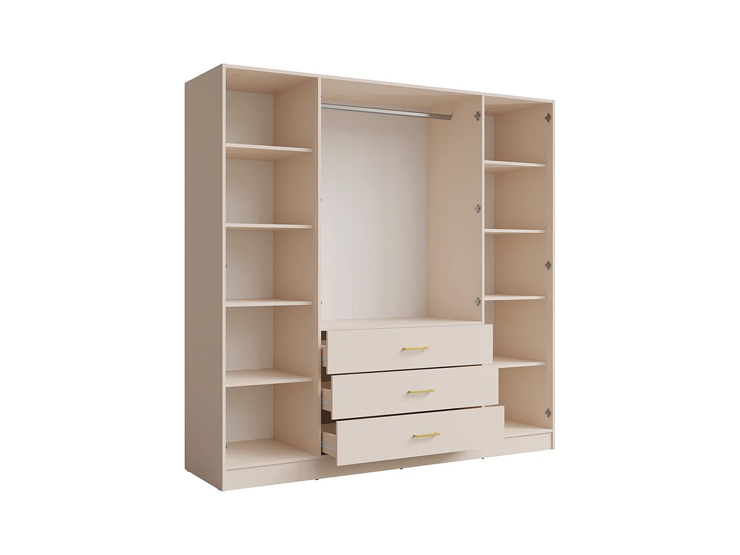 Armário KALISTA 200 cm COR areia – 4 portas, 2 espelhos, 3 gavetas, puxadores dourados