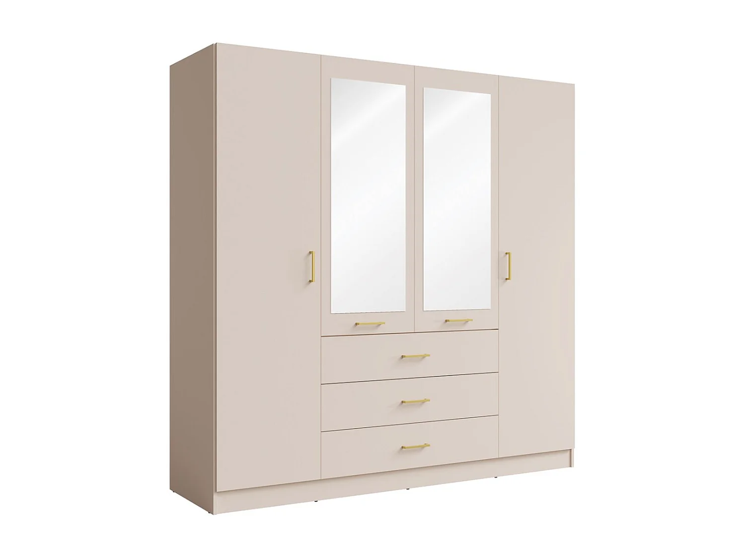 Armário KALISTA 200 cm COR areia – 4 portas, 2 espelhos, 3 gavetas, puxadores dourados