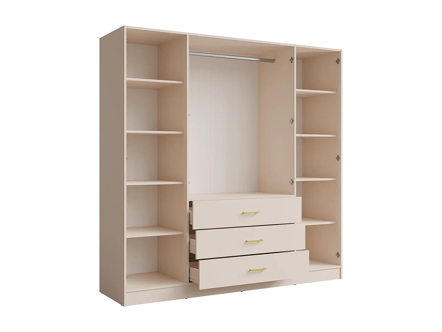 Armário KALISTA 200 cm COR areia – 4 portas, 2 espelhos, 3 gavetas, puxadores dourados