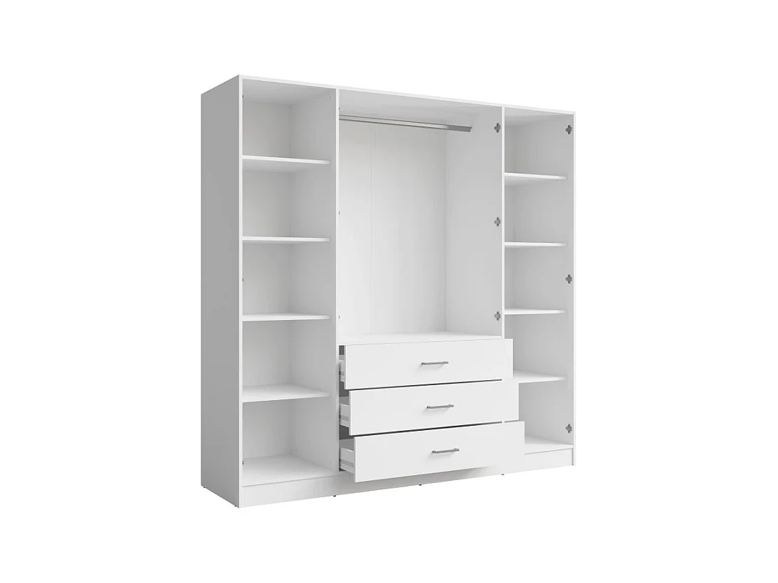 Armário KALISTA 200 cm branco fosco – 4 portas de abrir, 2 espelhos, 3 gavetas