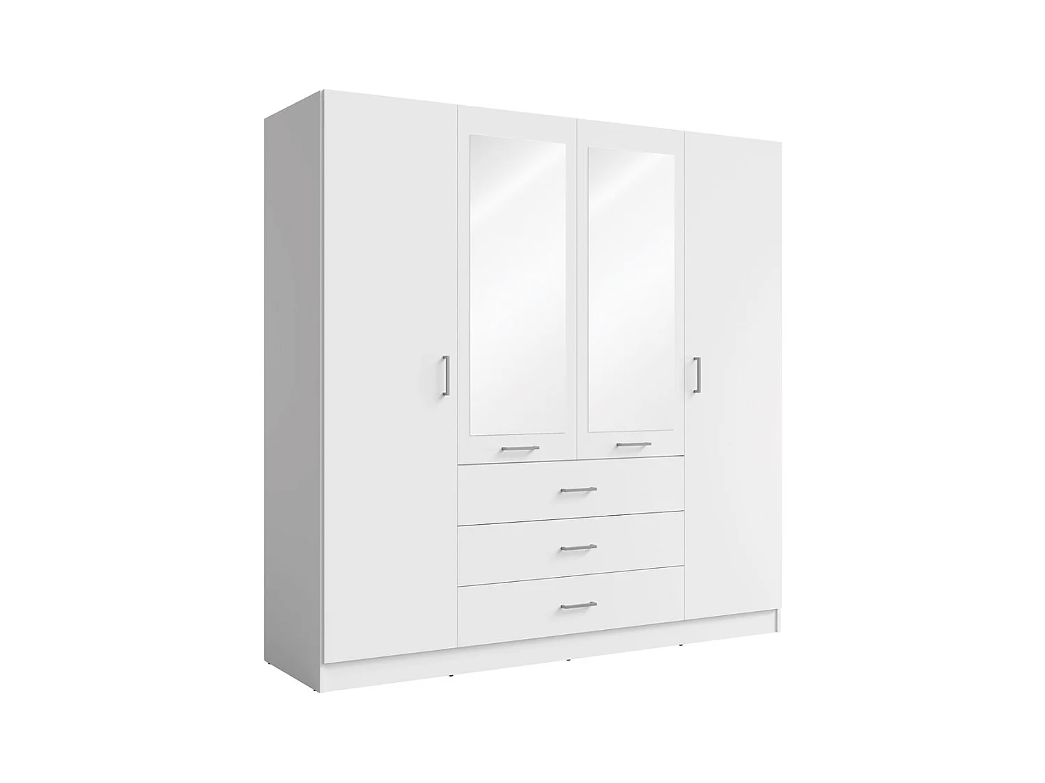 Armoire KALISTA 200 cm blanc mat – 4 portes battantes, 2 miroirs, 3 tiroirs
