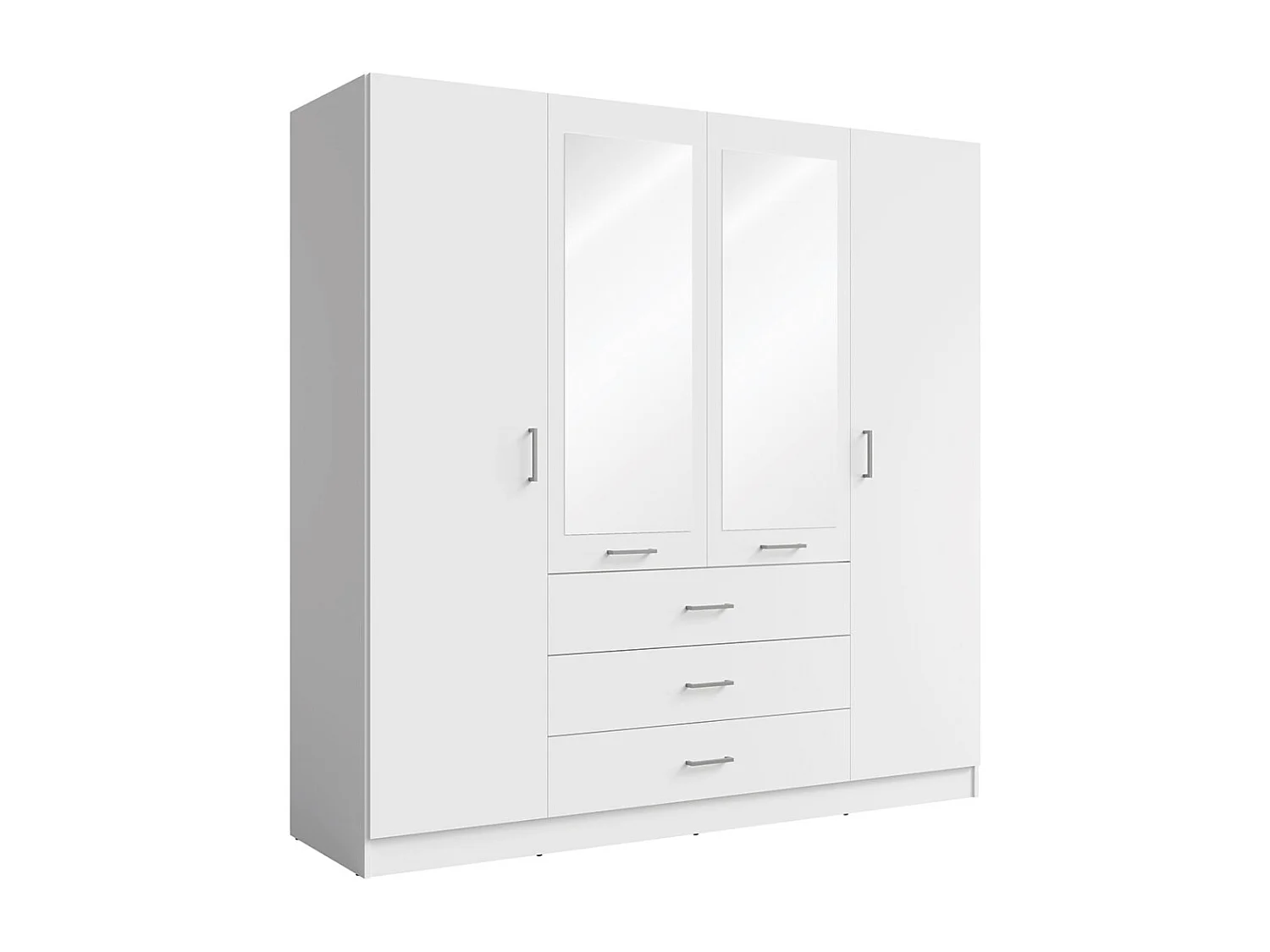 Armario KALISTA 200 cm blanco mate – 4 puertas batientes, 2 espejos, 3 cajones