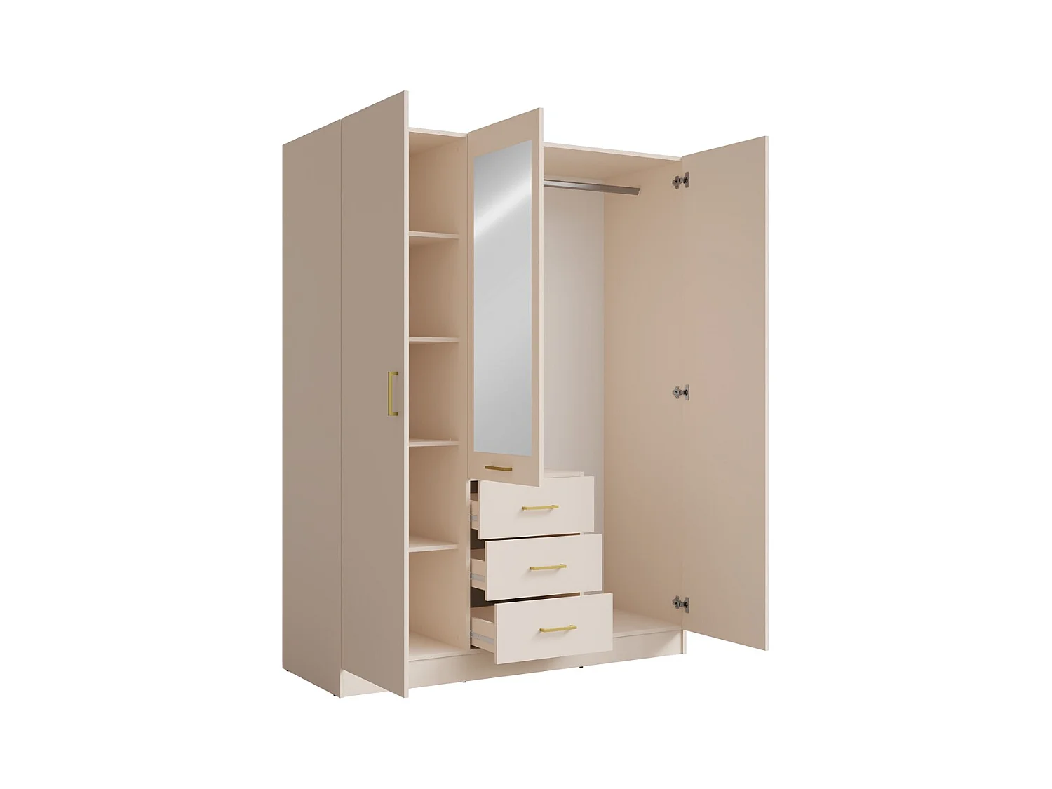 Armario KALISTA 151 cm color arena con espejo y 3 cajones – 3 puertas abatibles