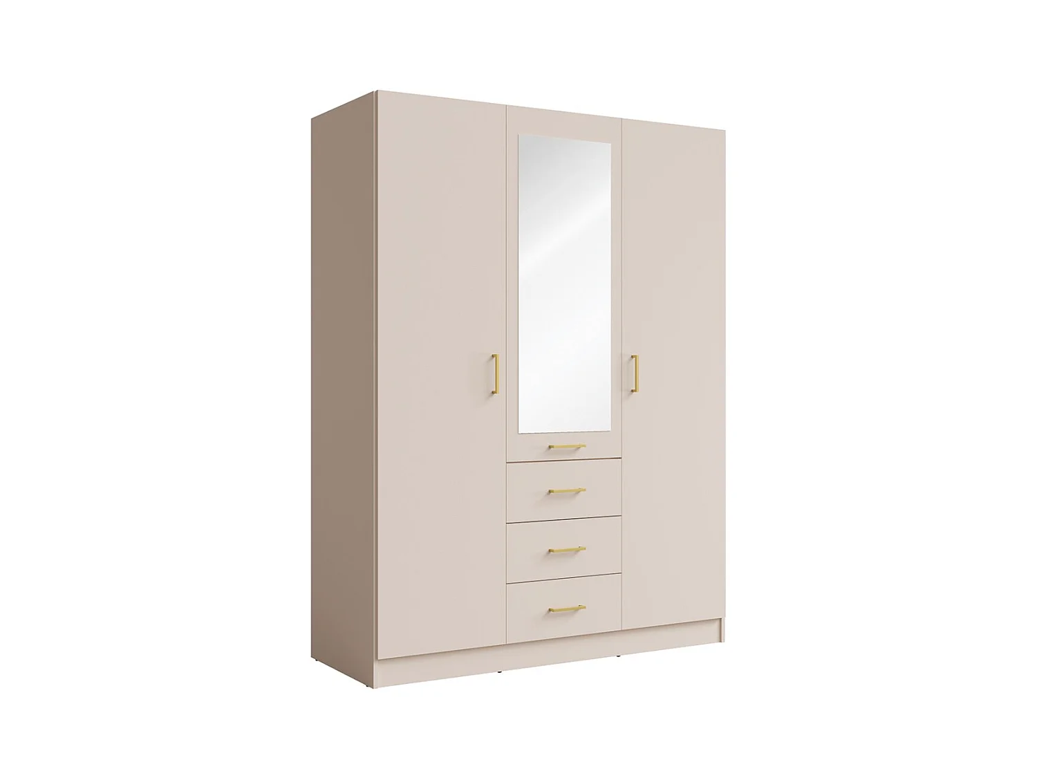 Armoire KALISTA 151 cm coloris sable avec miroir et 3 tiroirs – 3 portes battantes