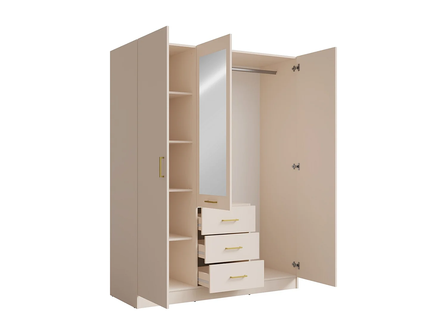 Armario KALISTA 151 cm color arena con espejo y 3 cajones – 3 puertas abatibles