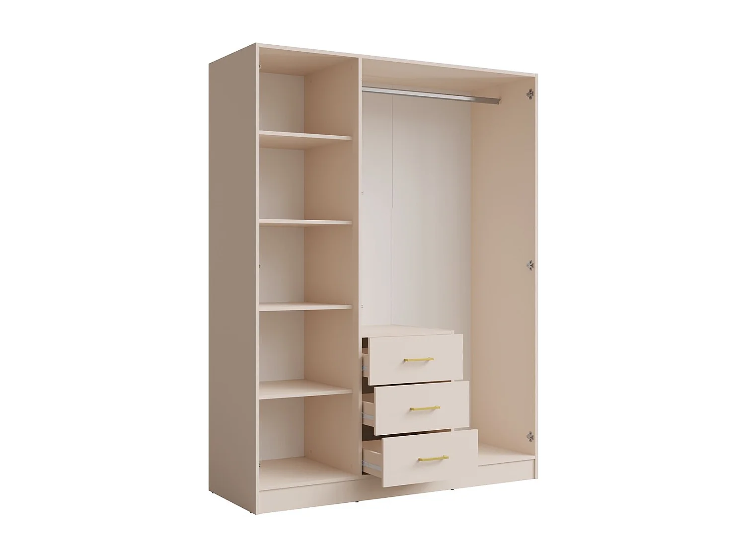 Armario KALISTA 151 cm color arena con espejo y 3 cajones – 3 puertas abatibles