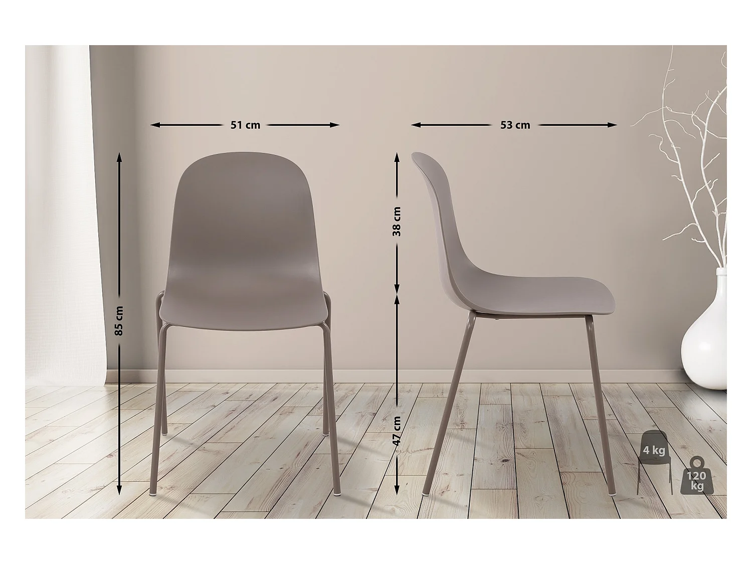 Lot de 2  Chaises de jardin - Plastique - Taupe - Hardin