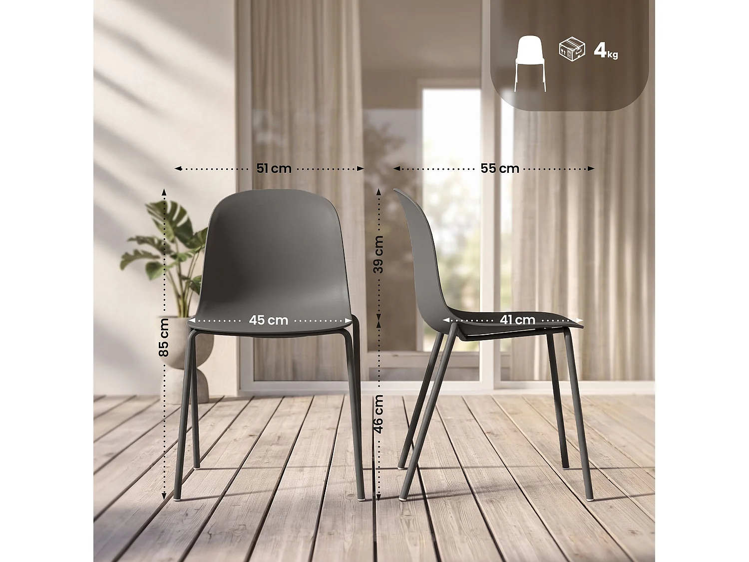 Lot de 2  Chaise de conférence - Plastique - Taupe - Hardin