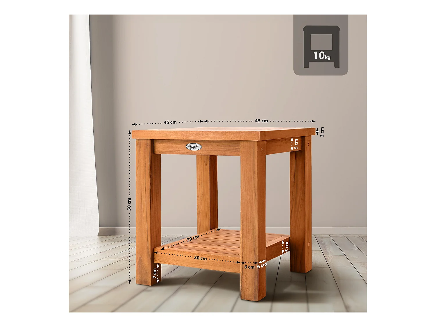 Table d'appoint - carré - Bois - 45 x 45 cm - Teck - Keaton