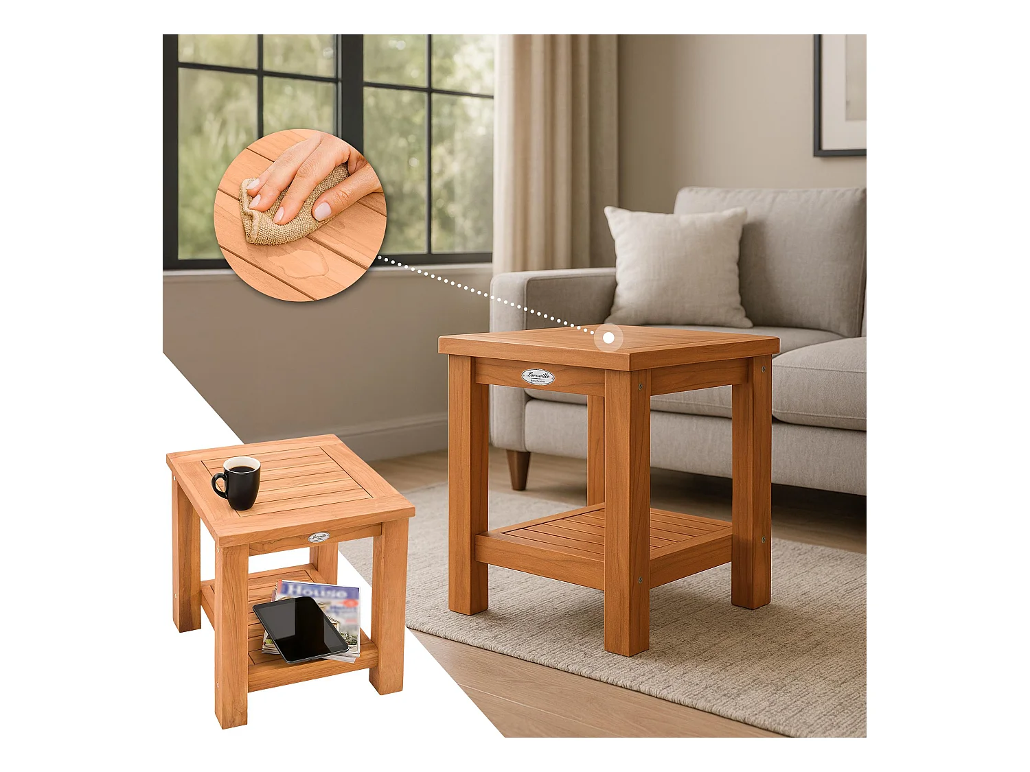 Table d'appoint - carré - Bois - 45 x 45 cm - Teck - Keaton