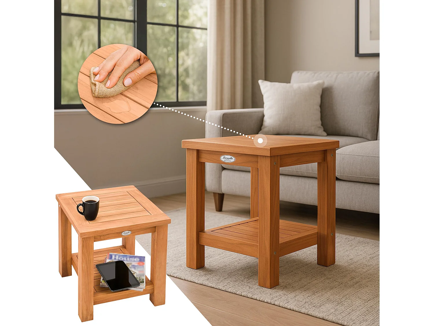 Table d'appoint - carré - Bois - 45 x 45 cm - Teck - Keaton