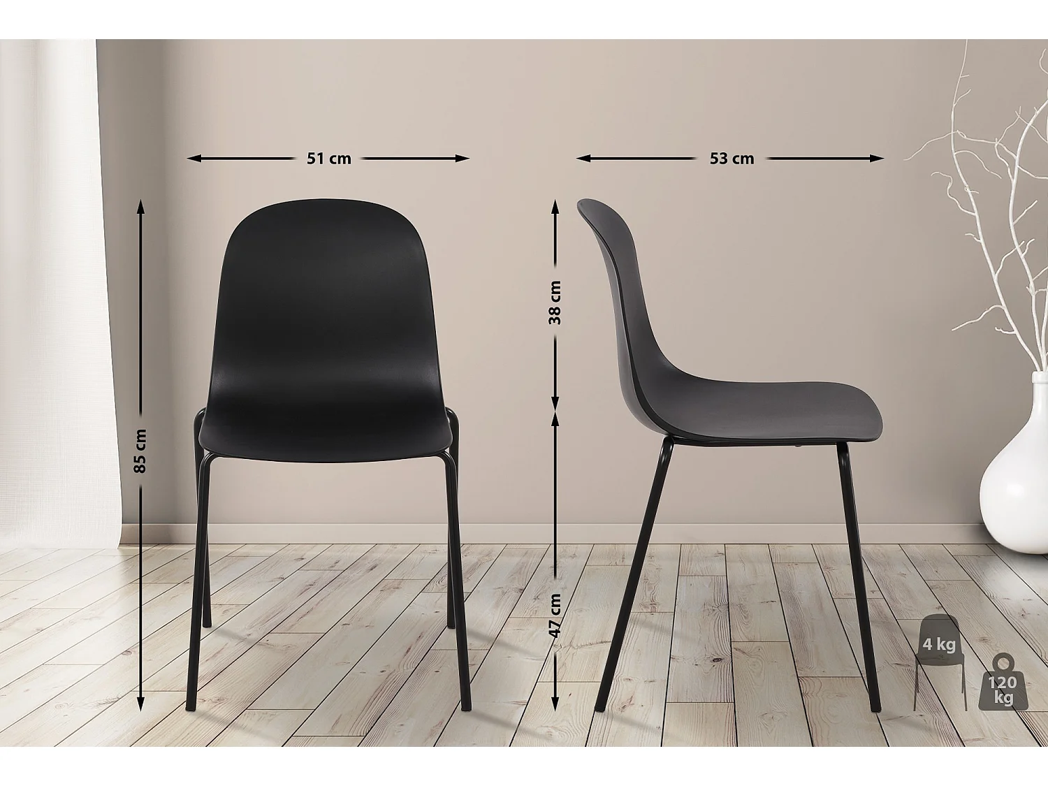 Lot de 2  Chaises de jardin - Plastique - Noir - Hardin