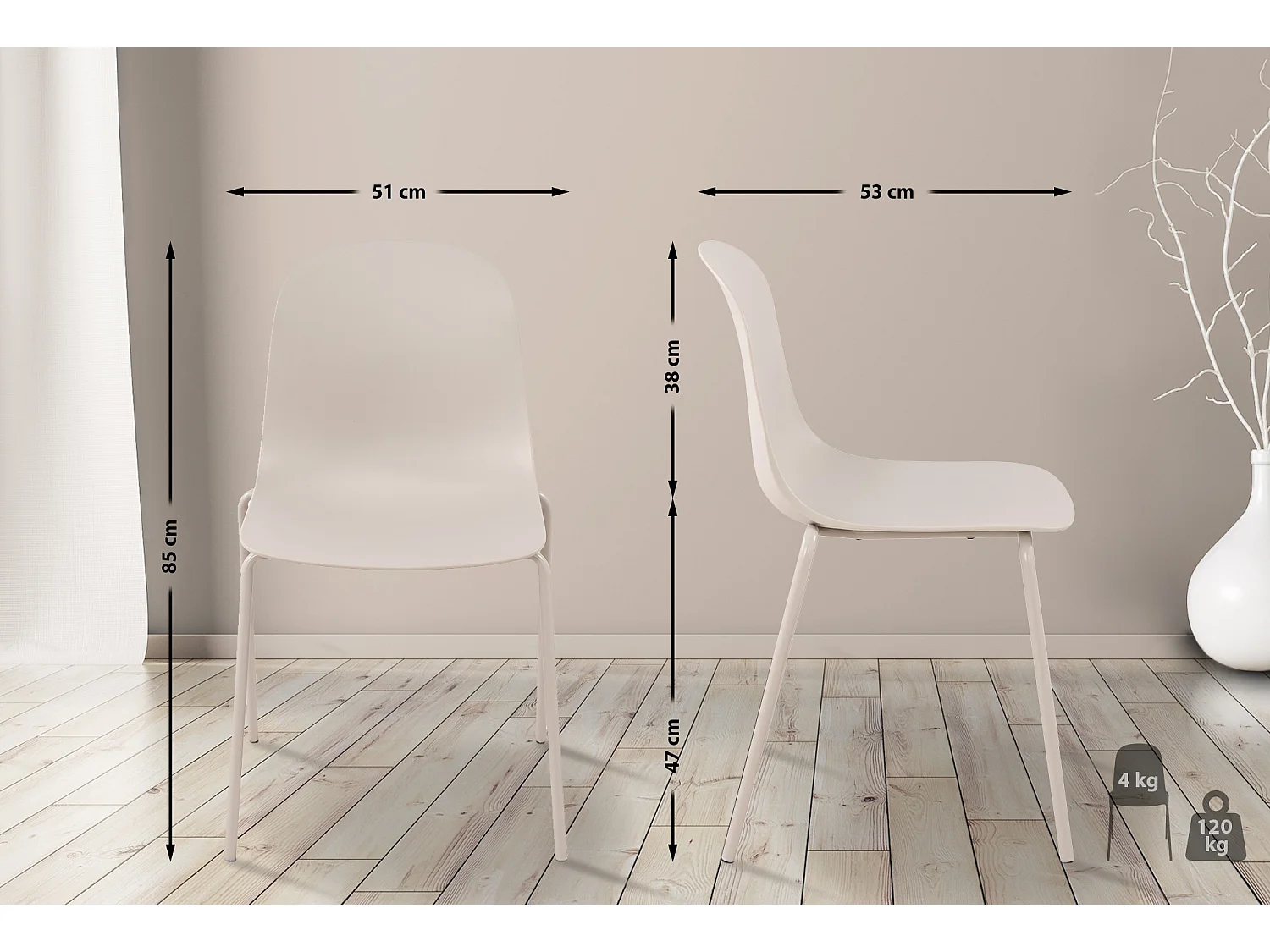 Lot de 2  Chaises de jardin - Plastique - Gris clair - Hardin