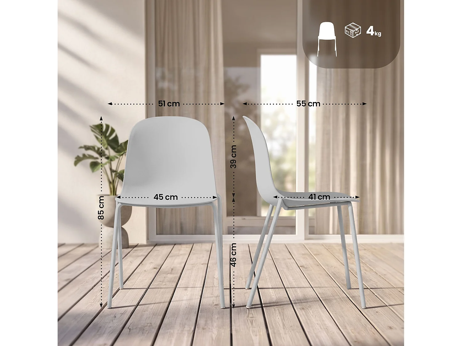 Lot de 2  Chaise de conférence - Plastique - Gris clair - Hardin