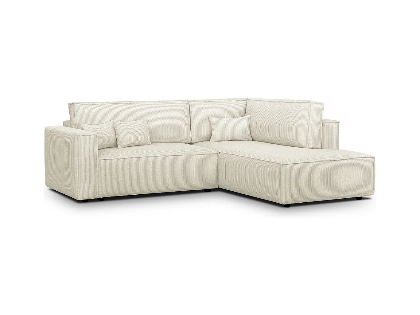 Canapé d'angle ouvert à droite convertible 3 places en velours côtelé beige - Emma