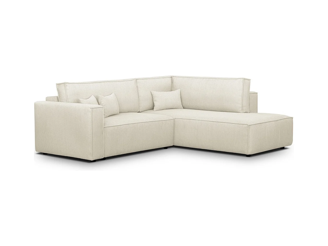 Canapé d'angle ouvert à droite convertible 3 places en velours côtelé beige - Emma