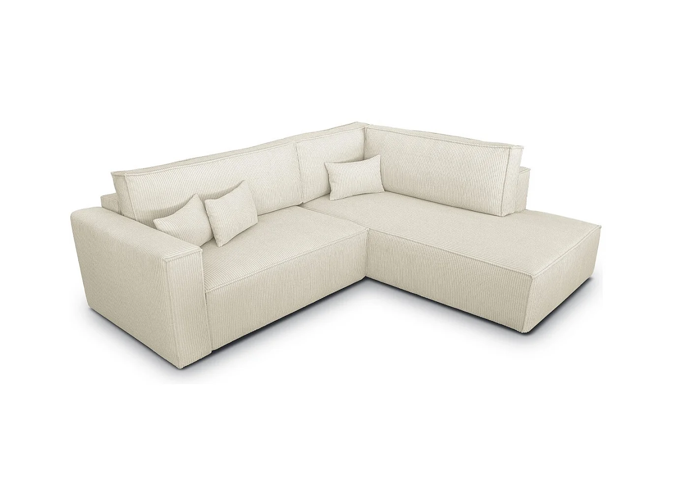 Canapé d'angle ouvert à droite convertible 3 places en velours côtelé beige - Emma