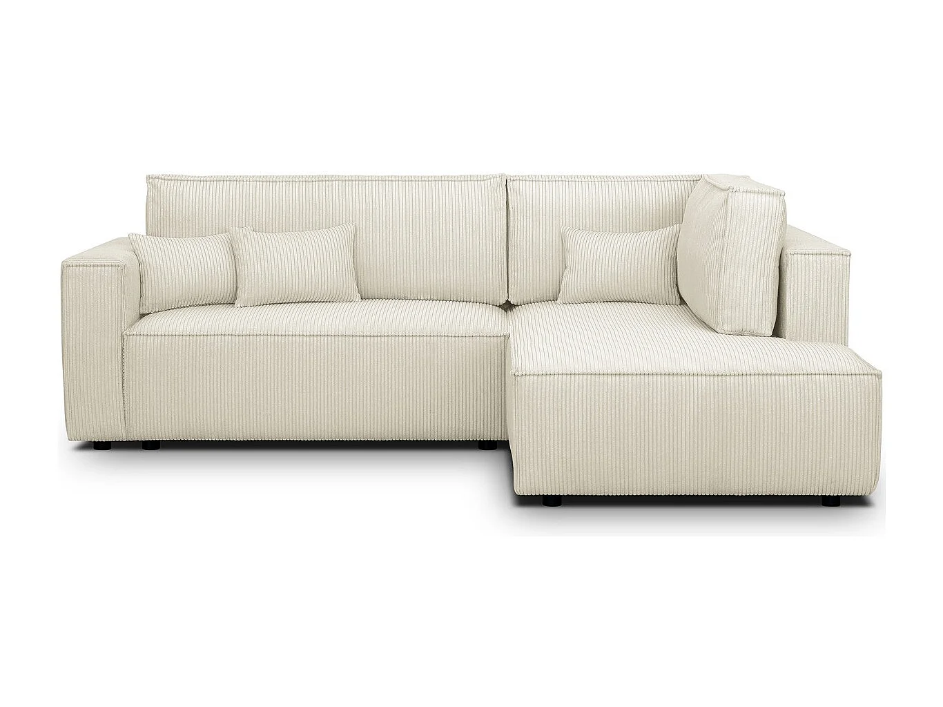 Canapé d'angle ouvert à droite convertible 3 places en velours côtelé beige - Emma