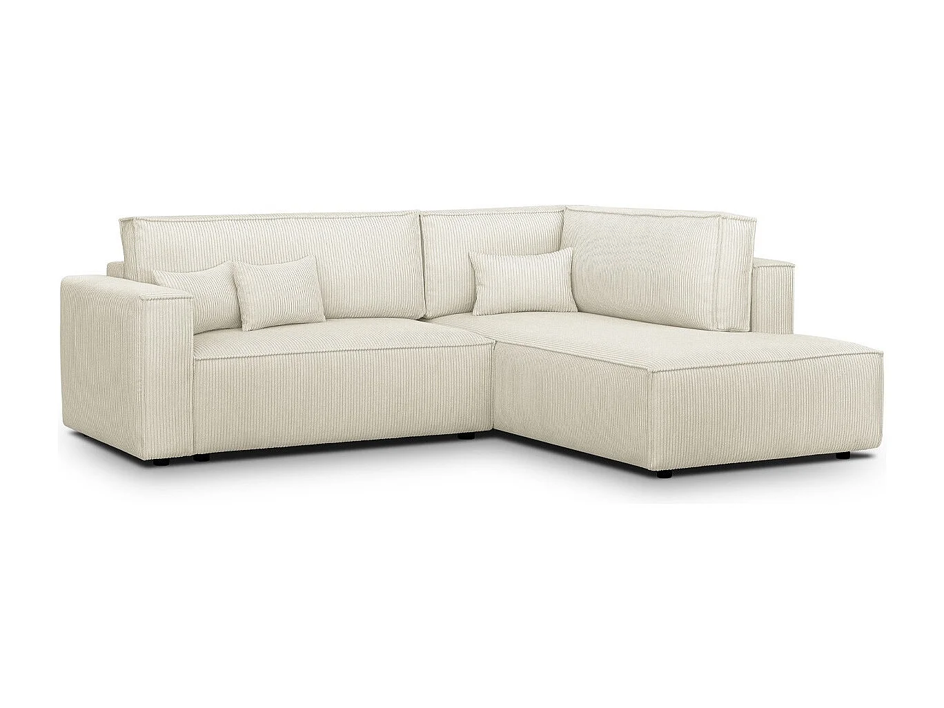 Canapé d'angle ouvert à droite convertible 3 places en velours côtelé beige - Emma