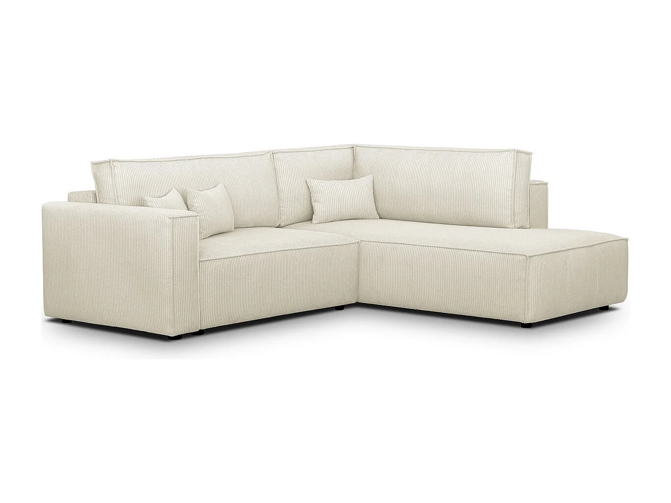 Canapé d'angle ouvert à droite convertible 3 places en velours côtelé beige - Emma