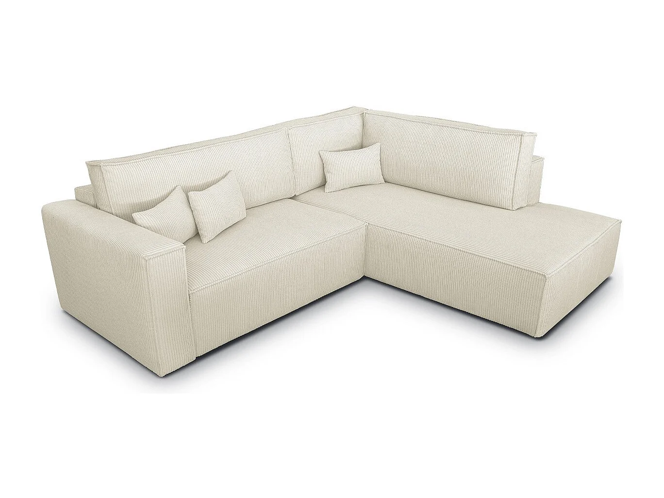 Canapé d'angle ouvert à droite convertible 3 places en velours côtelé beige - Emma
