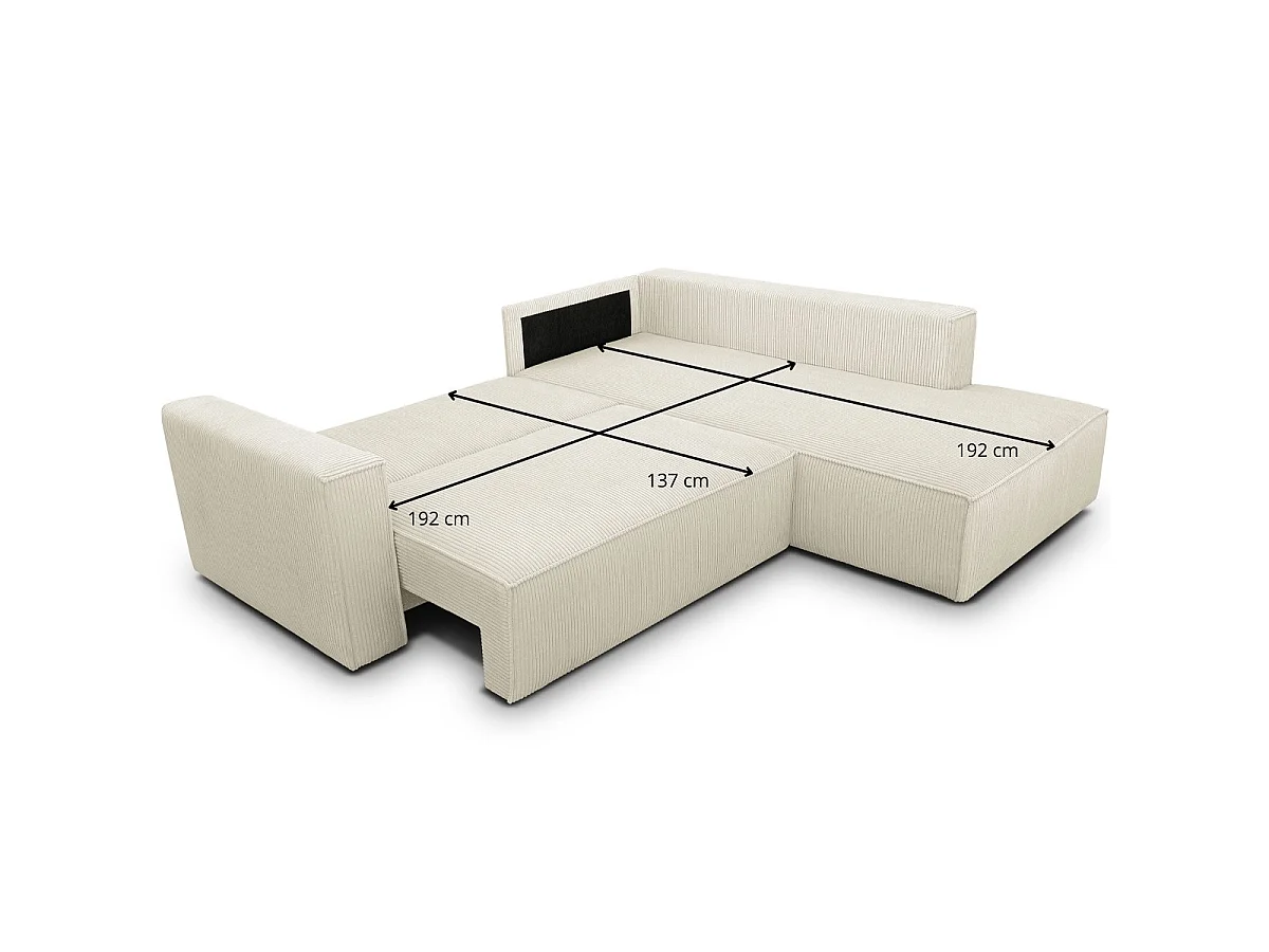 Canapé d'angle ouvert à droite convertible 3 places en velours côtelé beige - Emma