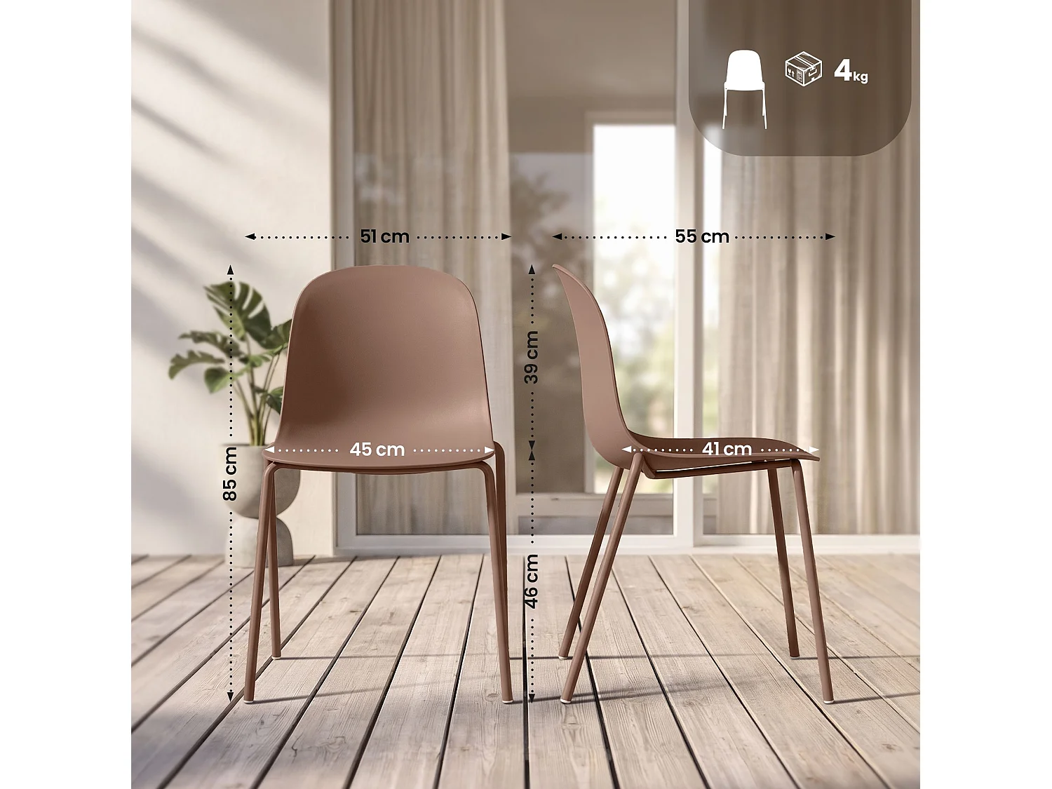 Lot de 2  Chaise de conférence - Plastique - Terre cuite - Hardin