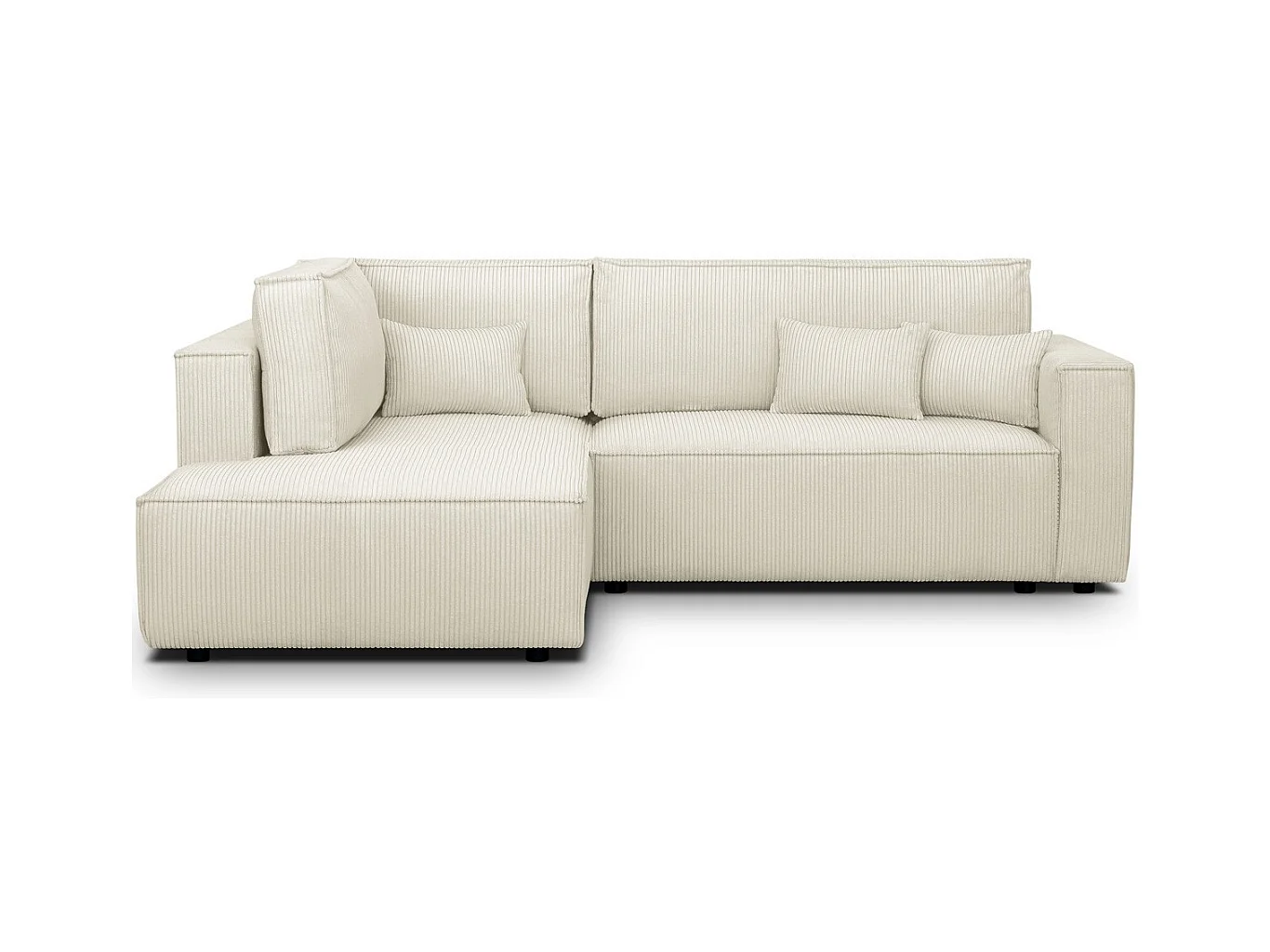 Canapé d'angle ouvert à gauche convertible 3 places en velours côtelé beige - Emma