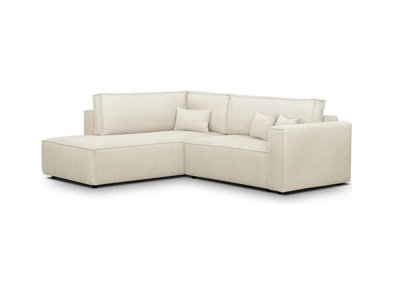 Canapé d'angle ouvert à gauche convertible 3 places en velours côtelé beige - Emma