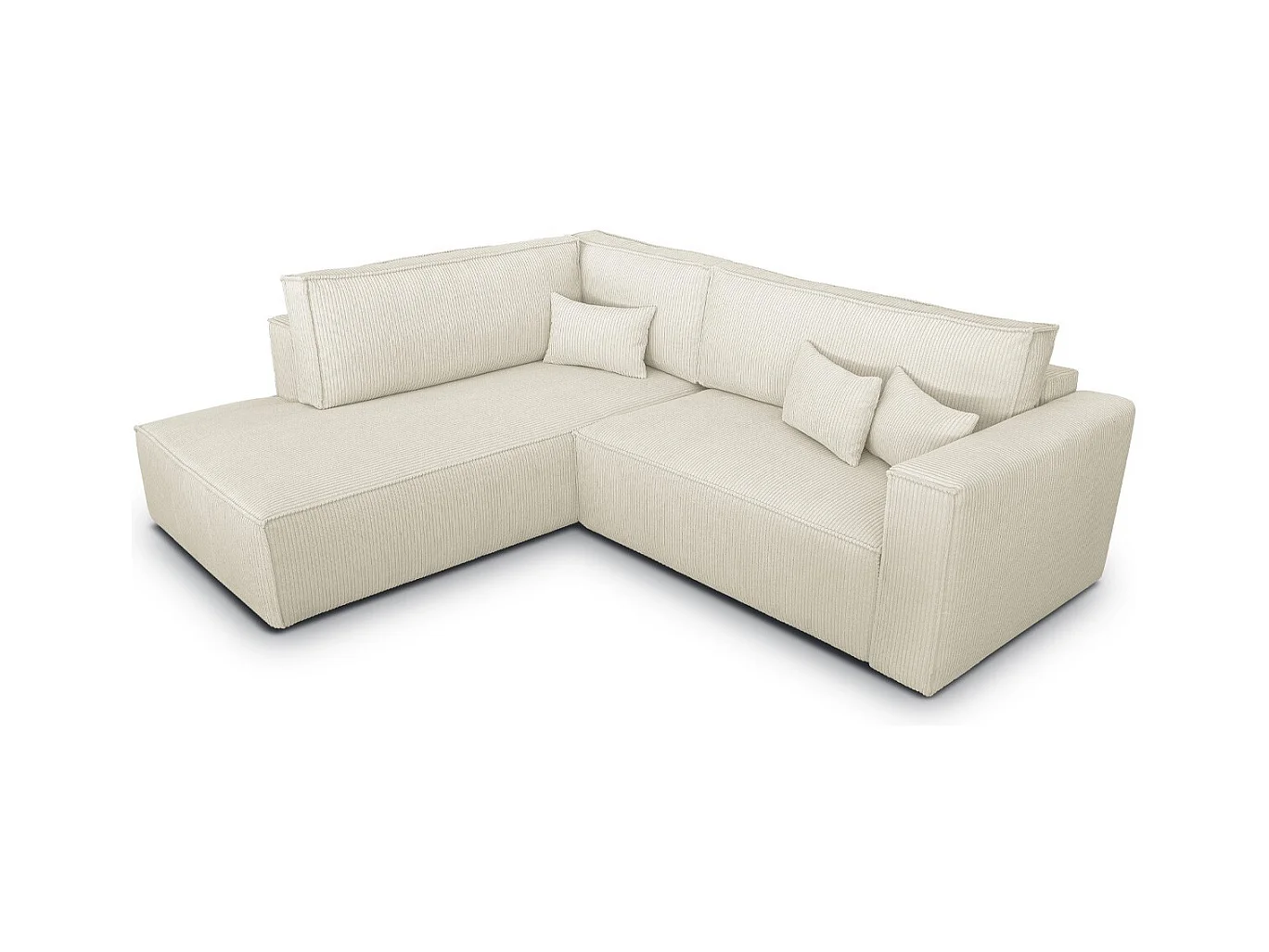 Canapé d'angle ouvert à gauche convertible 3 places en velours côtelé beige - Emma