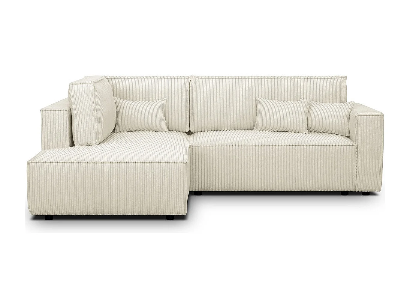 Canapé d'angle ouvert à gauche convertible 3 places en velours côtelé beige - Emma