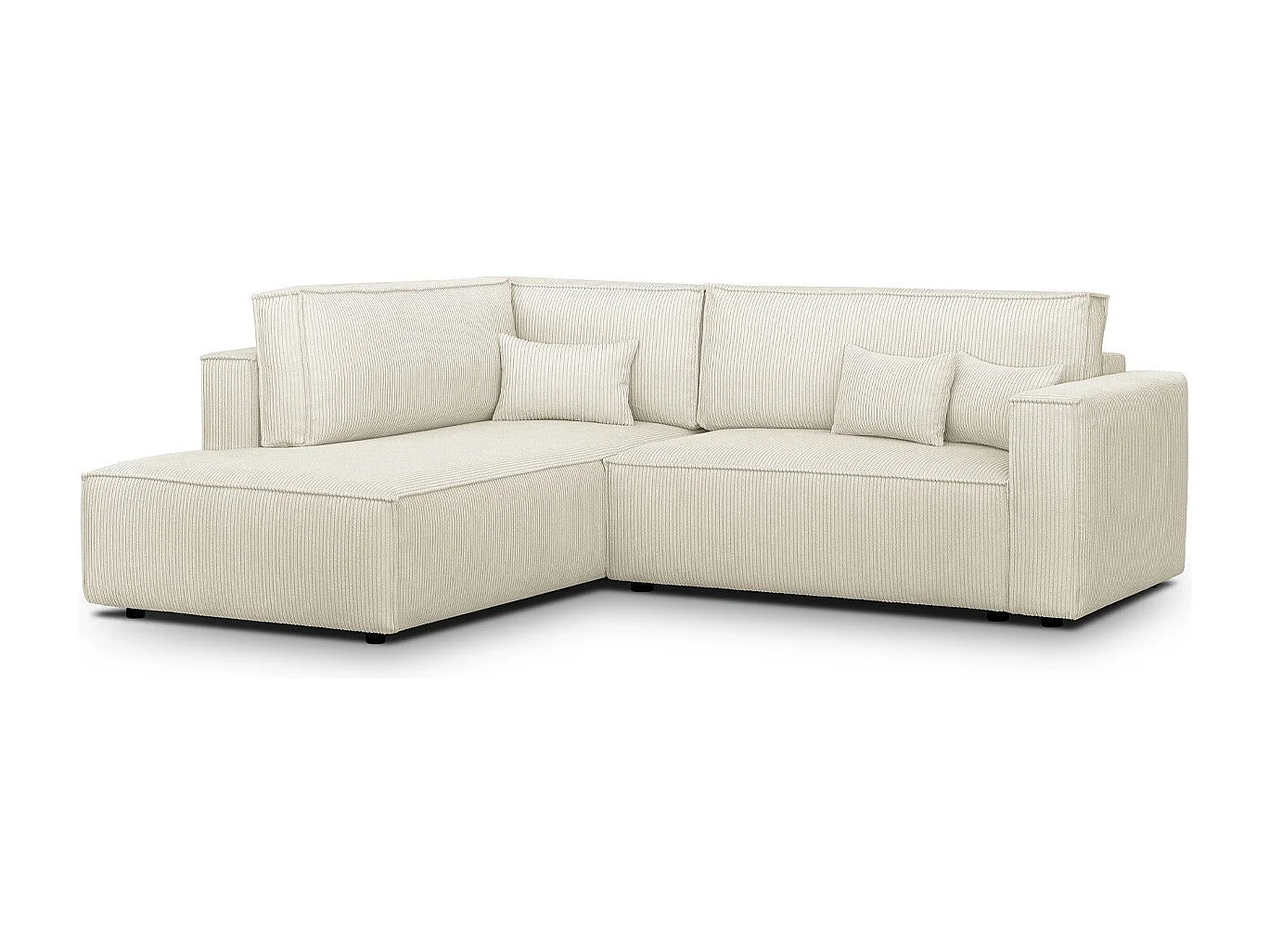 Canapé d'angle ouvert à gauche convertible 3 places en velours côtelé beige - Emma