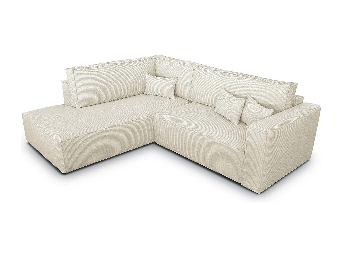 Canapé d'angle ouvert à gauche convertible 3 places en velours côtelé beige - Emma